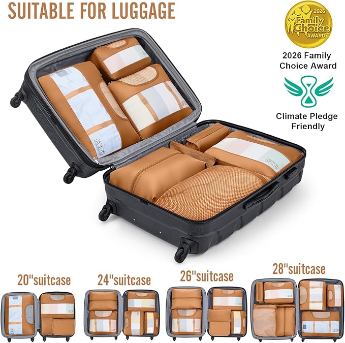 Veken 8 Set Packing Cubes for Travel Essentials, Suitcase Organizer Bags in 4 Sizes, Carry-On Luggage Accessories with Large Laundry & Hanging Toiletry Bag, Must-Have for Airplane, Road Trip & Camping