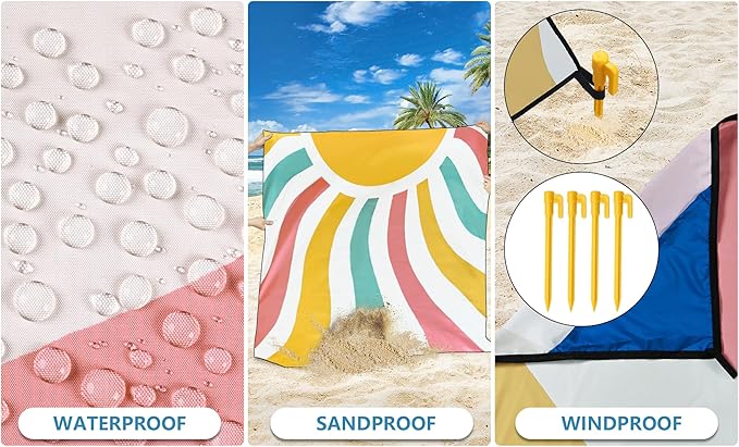 Beach Blanket Waterproof Sandproof Extra Large Beach Mat 79" X 83"/120"x108"for 1-8 Adults Quick Drying Durable Outdoor Picnic Mat for Beach Travel Camping Hiking