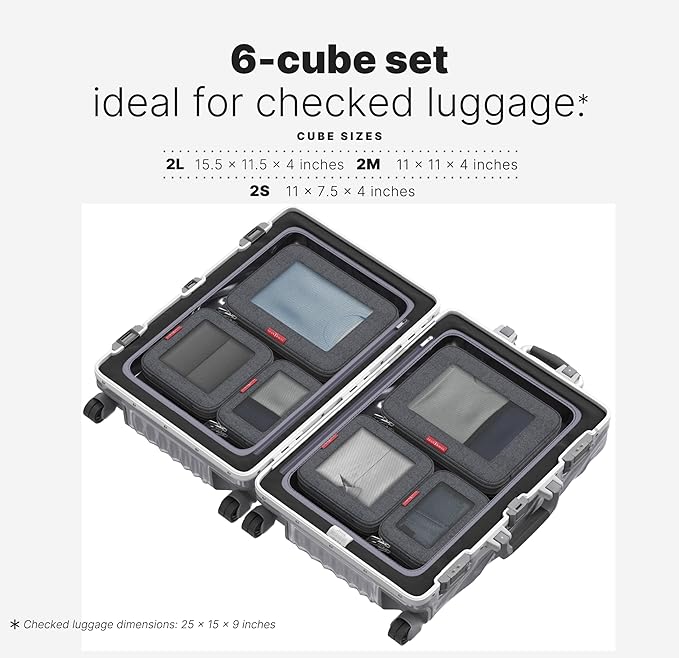 LeanTravel Premium Compression Packing Cubes for Travel - Suitcase Organizer Bags with Double Zipper & Breathable Mesh Panel - Space Saving Carry On Luggage Essentials (6-Pack Black)