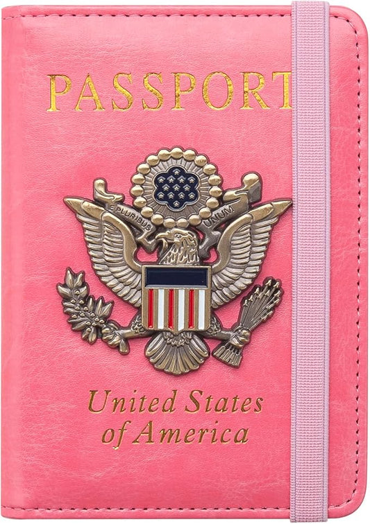 Premium Passport Holder for Travel, RFID Blocking Passport Cover Slim, Durable & Travel-Friendly, Passport Wallet Keep Your Documents Safe & Organized (Pink)