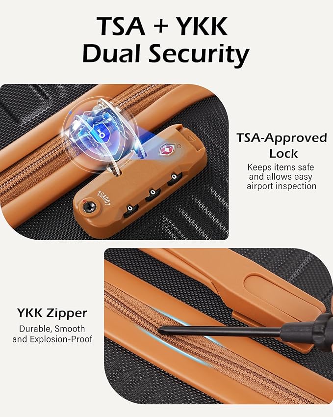 LONG VACATION 3 Piece Carry On Luggage Set 20 Inch Carry on Suitcase with Spinner Wheels, ABS+PC Hardshell Suitcase set with TSA Lock & YKK Zipper