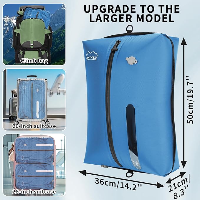 ONTYZZ Vacuum Bags for Travel, IPX8 Waterproof Vacuum Bags, Space Saver for Luggage/Camping/Home Storage (2 Pack No Pump-Blue)