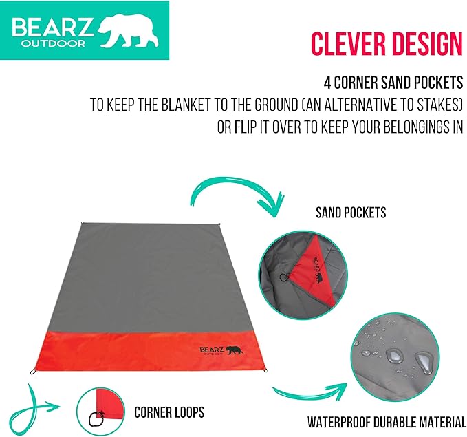 Pocket Blanket - Beach Blanket Waterproof Sandproof, Picnic Blankets Waterproof Foldable, Lightweight & Compact for Hiking, Camping, Travel, Festival Accessories