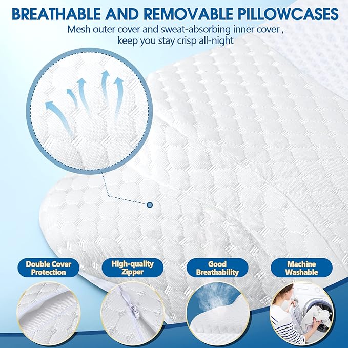 Memory Foam Pillows, Cervical Pillow for Neck and Shoulder Pain Relief, Ergonomic Contour Bed Pillow, Soft for Side Sleep Stomach Sleeping and Back Sleeper-Queen Size&White