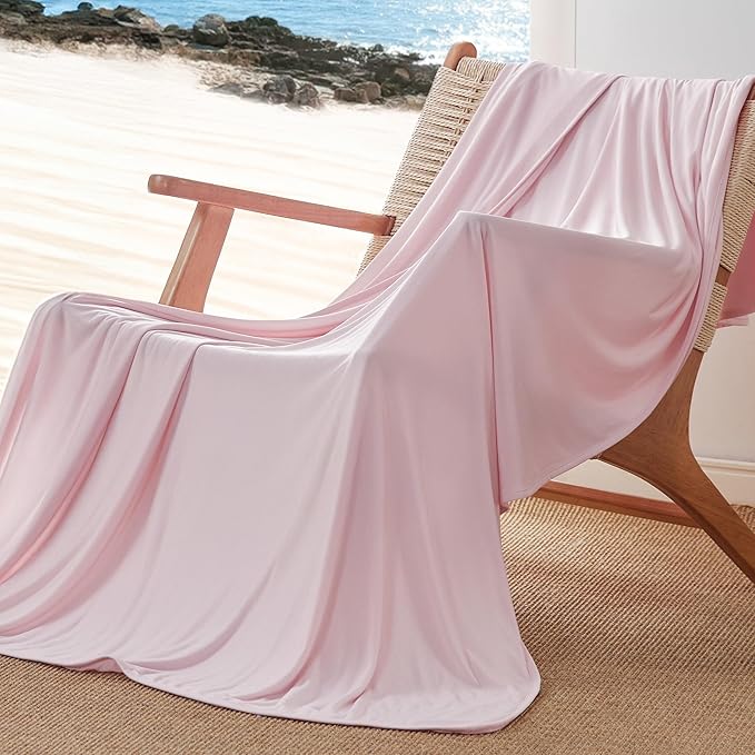 Bedsure Pink Cooling Blanket Twin XL for Hot Sleepers -Summer Cold Blanket with Rayon Derived from Bamboo for Twin Size Bed, Ice Cool Cold Lightweight Arc-Chill Thin Summer Bedding, 60x90