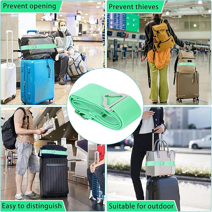 Bylion 2-in-1 Travel Belt for Luggage, Luggage Straps for Add a Bag Adjustable Suitcase Straps with Alloy Buckle Elastic Bungees Belt Hands-Free for Airport，Personalized Travel Accessories (Green)