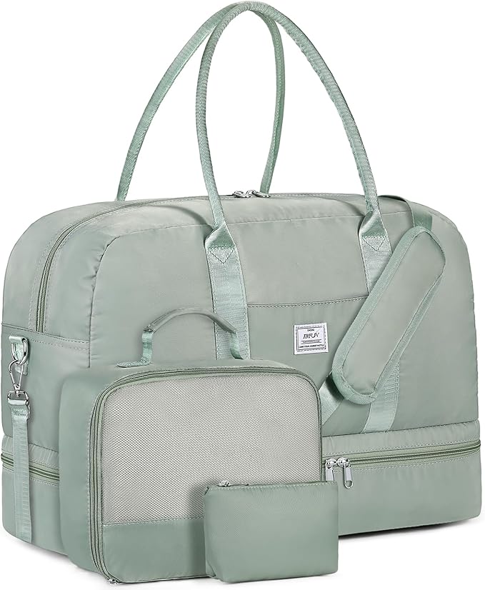 Weekender Bag for Women, Large Overnight Bag Canvas Travel Duffel Bag Carry On Tote with Shoe Compartment 21" 3Pcs Set
