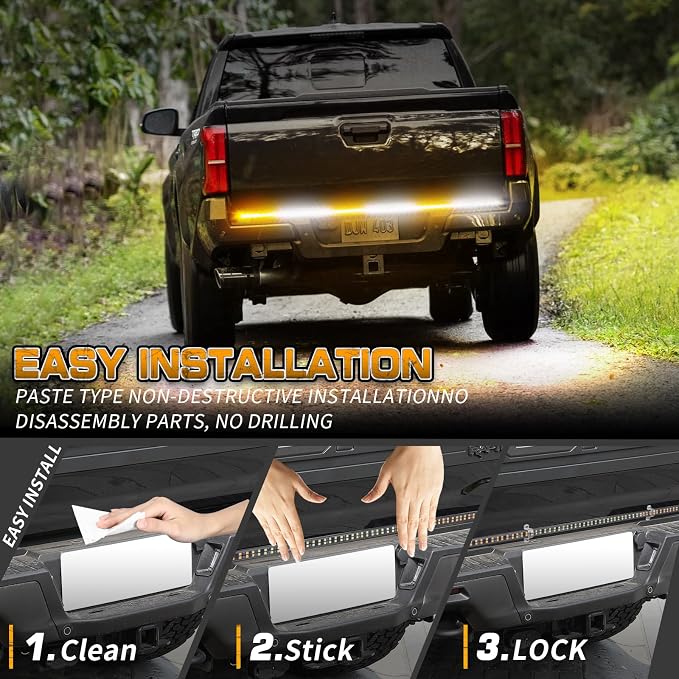 48 inch 288 LED Tailgate Strobe Lights Rear Emergency Lights | Amber White Flashing Warning Hazard Caution Safety Light Strip for Tow Plow Trucks Construction Vehicles Pickup Trailer