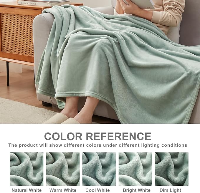 Hansleep Fleece Celadon King Blanket, Super Soft Flannel Fuzzy Plush Cozy Blanket for All Seasons, Celadon, King 90x108 Inches