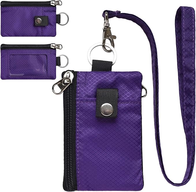 CHENSPRX Minimalist RFID Blocking Small Wallet with ID Window,WaterResistant Zip Id Case Wallet with Lanyard Keychain for Cards,Cash,Travel,Women,Men