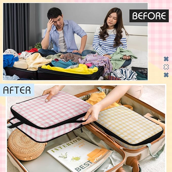 5 Pack Compression Packing Cubes for Travel Space Saving Cubes Luggage Organizer for Suitcase(Plaid,S)