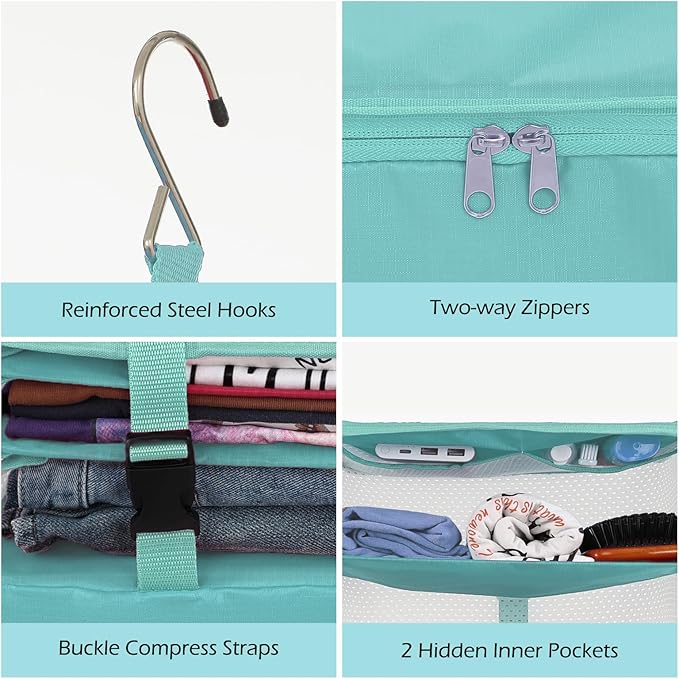 Surblue Hanging Closet Storage Bag Collapsible 3-Shelf Washable Oxford Fabric with 2 Hooks (XL 17.71 * 11.81 * 20in,Aqua Blue)