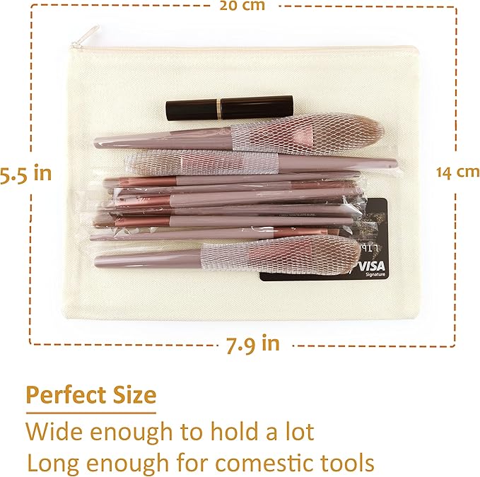Koolmox Canvas Makeup Bags Bulk 9x7, 30 Pack Canvas Pouch with Zipper, Cotton Canvas Pouch for Embroidery, Tie Dye, Marker and Circuit Projects, Beige Blank Bulk Travel Bags