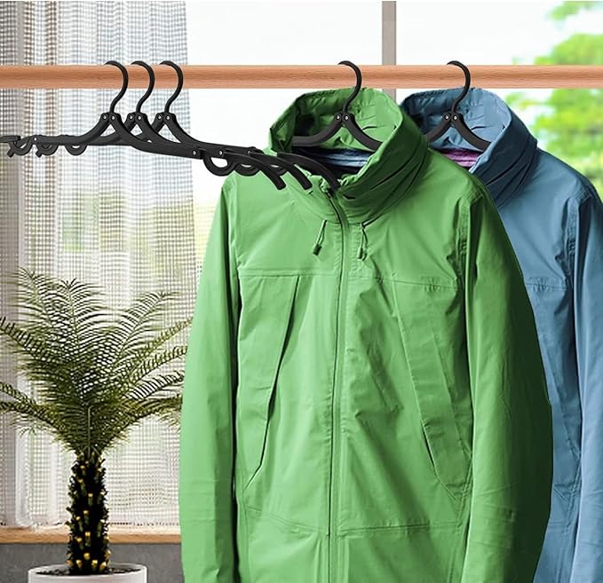 10Pcs Foldable Travel Hangers Space Saving Portable Folding Coat Hangers Travel Accessories Essentials for Traveling Camping Flying RV Cruises Suitcase Foldable Rack for Cruise Black