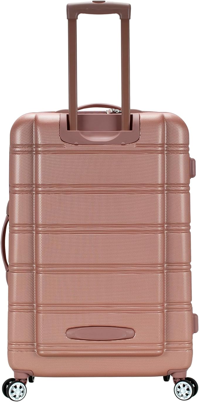 Rockland Melbourne Hardside Expandable Spinner Wheel Luggage, Rose Gold, Checked-Large 28-Inch