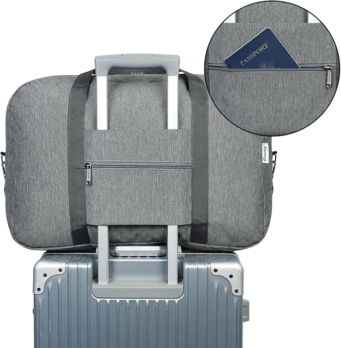 Narwey Foldable Carry on Luggage 22x14x9 Airline Approved Duffle Bag for Travel Packable Duffel Bag for Traveling Airplane for Women and Men 40L (Grey (With Shoulder Strap))