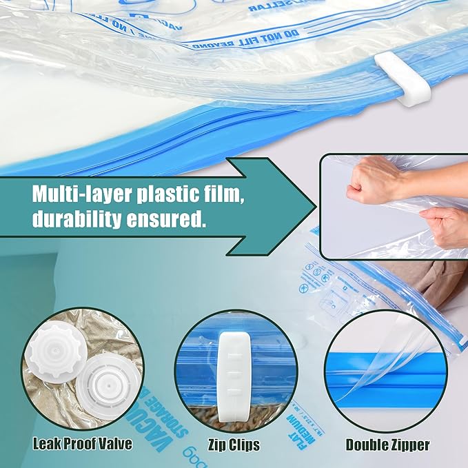 Travel Vacuum Bags with Electric Pump, Vacuum Travel Bags for Luggage and Suitcase, Combo 15 Pack