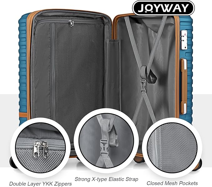 Joyway Carry On Luggage 20 Inch Expandable Suitcase with Spinner Wheel, 4 Piece Hard Shell Luggage Set with TSA Lock(Blue brown)