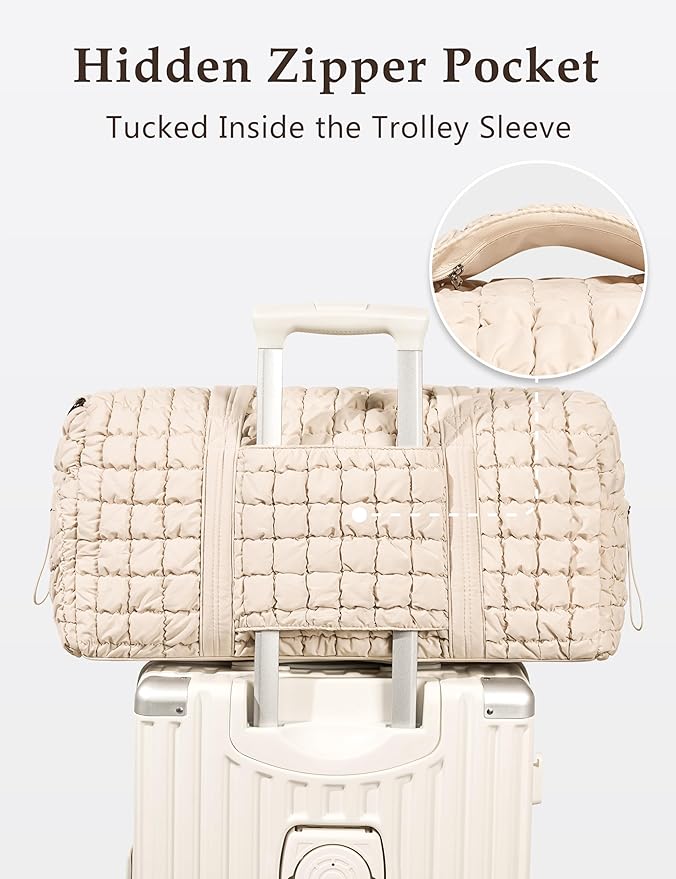Quilted Travel Duffle Bag for Women Medium Weekender Bag Puffer Overnight Bag Large Soft Puffy Duffel Bag Carry-On Gym Bag Lightweight Personal Item Travel Bag for Trips Business Sport Airplane