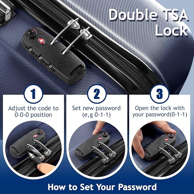 Karl home Luggage Set of 3 Hardside Carry on Suitcase Sets with Spinner Wheels & TSA lock, Portable Lightweight ABS Luggages for Travel, Business - Navy Blue (20/24/28)