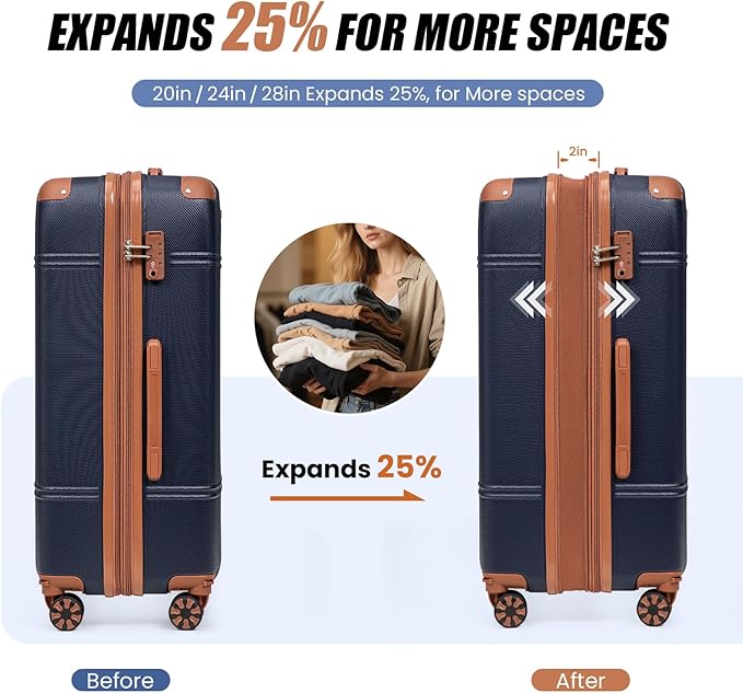 Expandable Luggage Sets 5 Piece with Detachable Spinner Wheels and TSA Lock,ABS Hard Case Suitcases with Wheels,Carry On Luggage Set