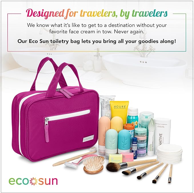 Eco Sun Hanging Travel Toiletry Bag — Designed in Hawaii — Water-resistant Travel Organizer for Bathroom Accessories (Magenta)