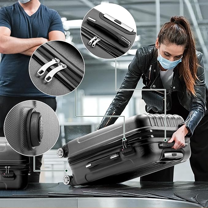 Karl home Luggage Sets 3 Piece, Hardside Carry on Suitcase Sets with Spinner Wheels & TSA lock, Portable Lightweight ABS Luggages for Travel, Business - Dark Grey, 20/24/28in
