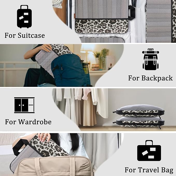 U+U 10 Set Compression Packing Cubes - Ultralight Leopard Travel Organizers with Laundry Bag, Space-Saving Suitcase Organizer, Expandable Packing Cubes for Travel and Family Vacation (Leopard)