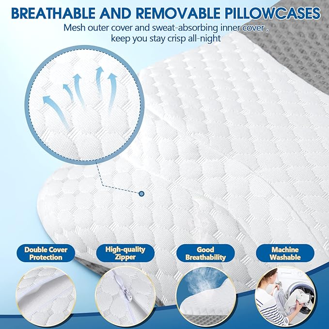 Cervical Neck Pillow for Pain Relief Sleeping, Contour Memory Foam Pillows, Ergonomic Side Sleeper Pillows for Adults, Orthopedic Neck Support Pillow for Back Stomach Sleepers-King Size&Grey