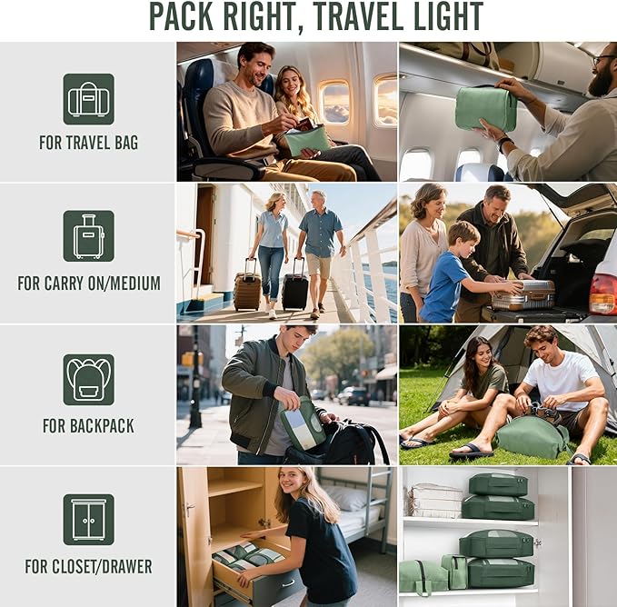Veken 8 Set Packing Cubes for Travel Essentials, Suitcase Organizer Bags in 4 Sizes, Carry-On Luggage Accessories with Large Laundry & Hanging Toiletry Bag, Must-Have for Airplane, Road Trip & Camping