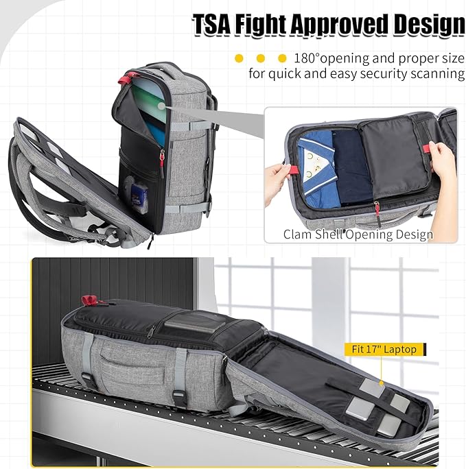 42L Travel Backpack with 4 Packing Cubes, TSA Friendly Flight Approved Carry-On Bag, Water-Resistant Weekender Business Backpack for Men Women, Fits 17.3" Laptop