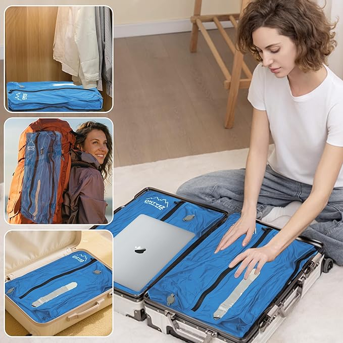 ONTYZZ Vacuum Bags for Travel, IPX8 Waterproof Vacuum Bags, Space Saver for Luggage/Camping/Home Storage (2 Pack No Pump-Blue)