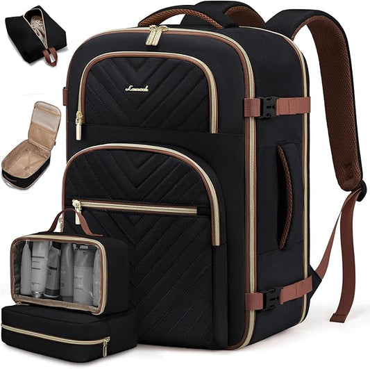 LOVEVOOK Travel Backpack Carry on Flight Approved 50L,Waterproof TSA Travel Essentials Personal Item Backpack for Women Men,Large Carry on Luggage Suitcase Travel Bag for Airplane with 3 Packing Cubes