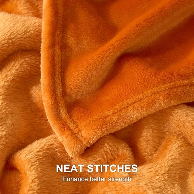 Hansleep Fleece Orange Queen Blanket, Super Soft Flannel Fuzzy Plush Cozy Blanket for All Seasons, Orange, Queen 90x90 Inches
