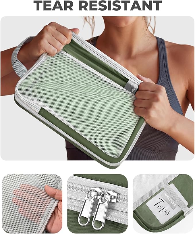 Percover Compression Packing Cubes 4-Piece Set, Packing Cubes Compression for Travel with Label Pockets, Travel Organizer for Carry On & Checked Luggage, Green
