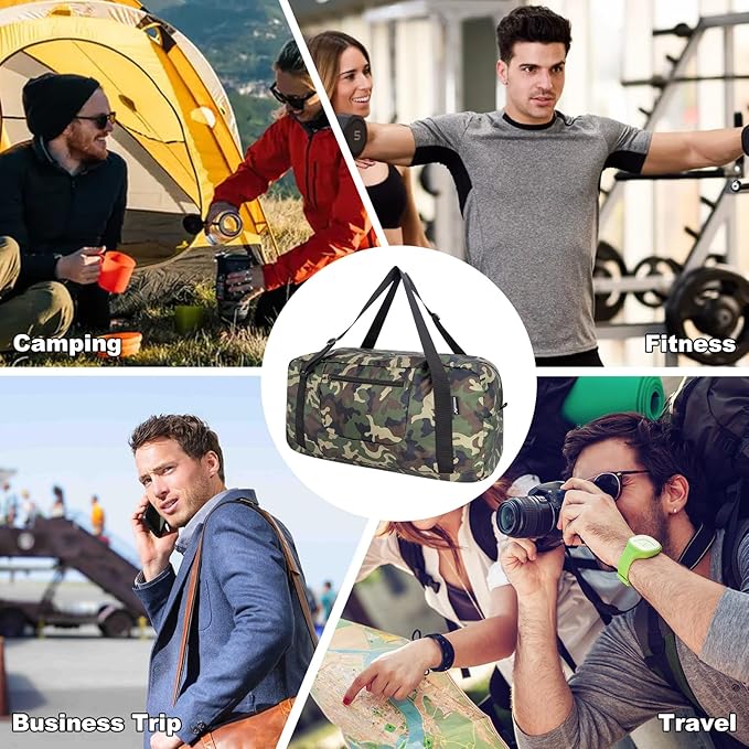 HOLYLUCK Foldable Travel Duffel Bag For Women & Men Luggage Great for Gym -55L, Green Camo