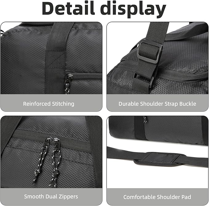 Foldable Travel Duffel Bag, Lightweight & Easy to Carry Water-Repellent Duffle Bag - 2-Way Zipper & Interior Pouch, Ideal for Weekend Trips, Daily Use,Camping，Sports