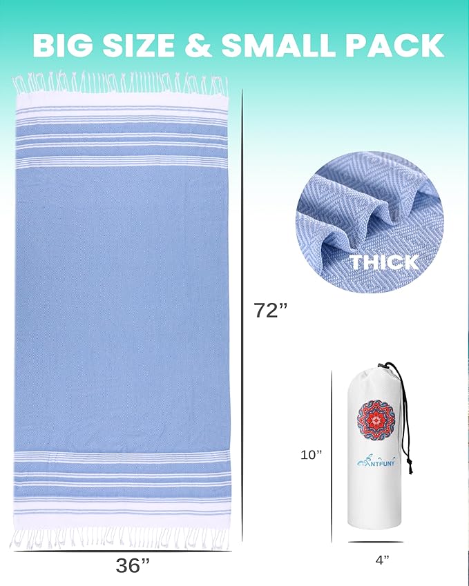 2 Packs Turkish Beach Towels Quick Dry Sand Free Soft Absorbent Extra Large Xl Big Blanket Adult Oversized Bath Towel Lightweight Thin Sandless Fast Drying Compact No Sand Packable Vacation Essentials