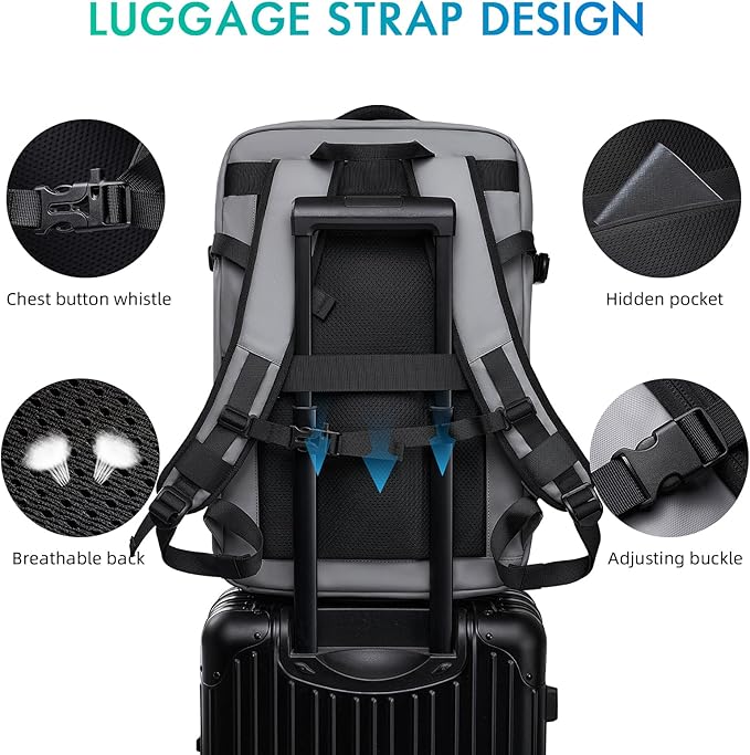 TANGCORLE Carry on Backpack Airline Approved for Men, Travel 50L Expandable backpack Luggage Fits 17.3 Inch Laptop with USB Charging Port(grey)
