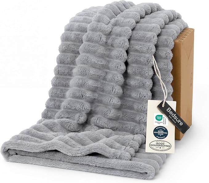 Bedsure GentleSoft Twin Blanket for Couch - Cozy Soft Blankets for Women, Cute Small Fleece Throws for Girls, Light Grey, 60x80 Inches
