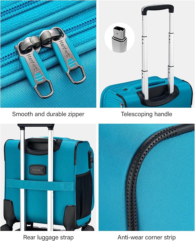 Hanke 16 Inch Underseat Carry On Luggage with Wheels Small Suitcase Softside Luggage Bags for Travel Lightweight Suitcases with Wheels Travel Luggage Personal Item for Men and Women(Caribbean Blue)