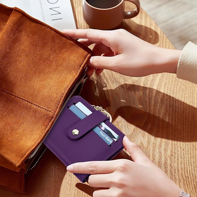 Airkit Small Wallets Woman RFID Blocking Leather Credit Card Holder - with ID Window - Card Wallets for Women - with Zipper Coin Purse - Keychain Wallet