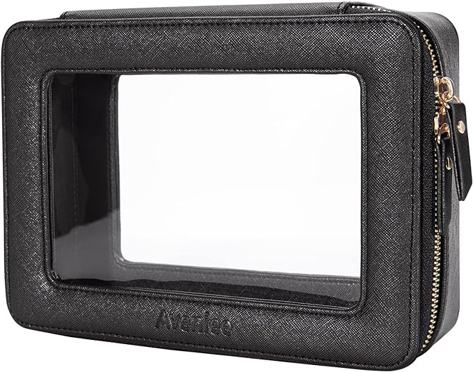 Aveniee Clear Makeup Bag Organizer,Large Travel Toiletry Bag for Women, Waterproof Cosmetic Pouch with Zippers,Car Organizers and Storage Case for Accessories,Black