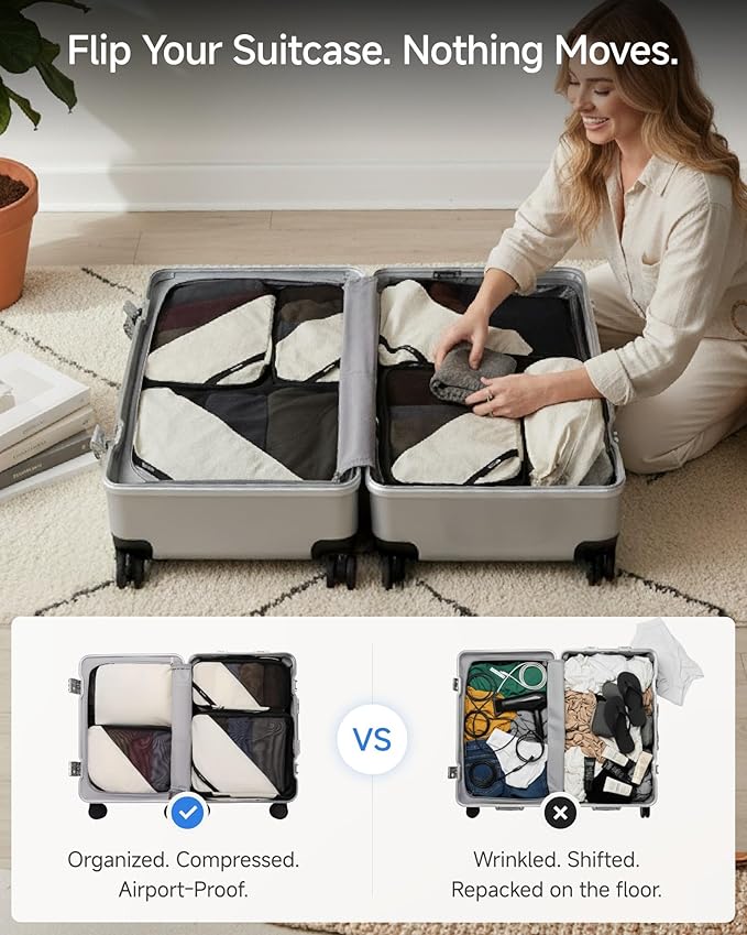 LUGGEX Packing Cubes for Travel, POX01 Luggage Organizers Bags, Suitcase Organizer with Shoe Bag, 4 Set Travel Cubes for Packing (POX-Core, Beige)