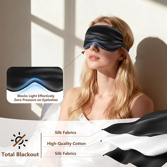 Sleep Mask Silk Eye Mask for Men Sleeping Mask, Adjustable Elastic Strap for Night Shading Sleep Mask, Soft and Comfortable for Both Men and Women(Black)