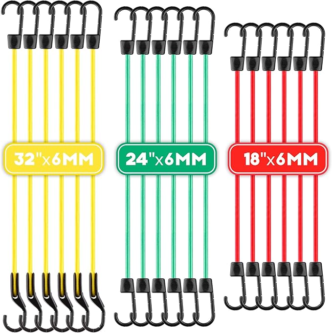 Cartman Adjustable Bungee Cords, 6 Pack 32 inch Adjustable Bungee Strap, 24 Inch, 18 Inch Bungee Cord with Hooks