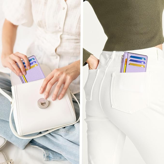Tipmile Credit Card Holder for Women Slim Minimalist Front Pocket RFID Blocking Wallet Small Compact Card Case with ID Window, Lavender Purple