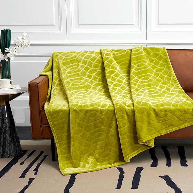 Soft Cozy Fleece Throw Blanket, 50x60 Inches – Lightweight Plush Blanket for Couch, Fuzzy 3D Jacquard Design, for Sofa, Bed & Travel - Olive Green