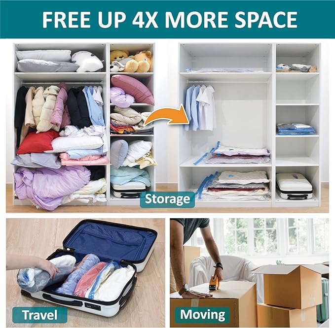 Cozy Essential Vacuum Storage Bags, 80% Compression Vacuum Seal Space Saver Plastic Packaging Bags for Clothes, Blankets, Pillow, Bedding, Comforters, Sealer Clothing Storage,30 Combo