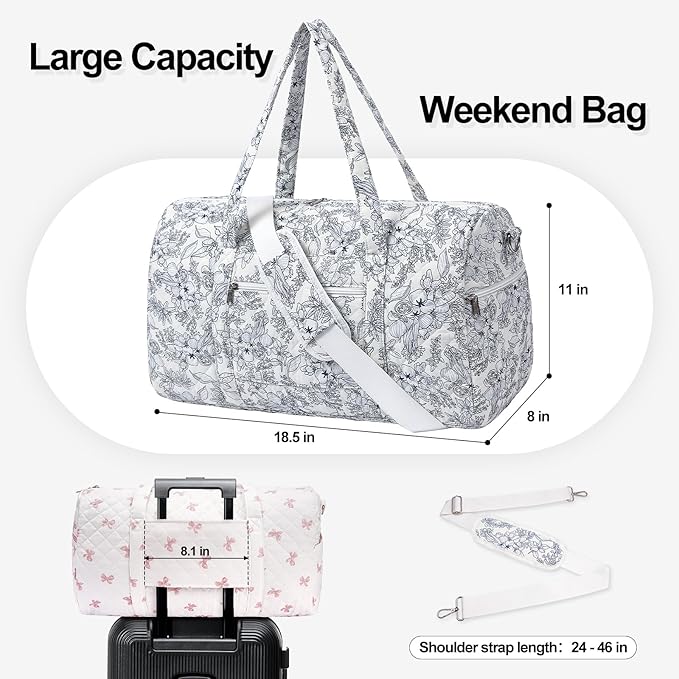Gym Bag for Women, Cute Duffle Bag, Quilted Duffle Bag for Travel, Floral Duffle Bags, Weekend Bag with Zipper Pocket Dance Bag Organizer